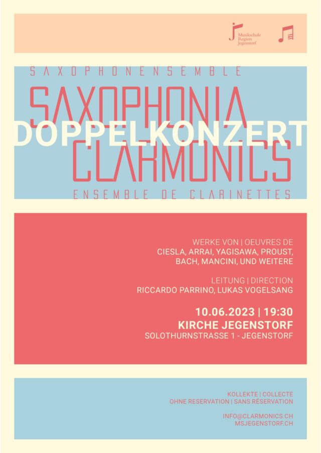 Plakat: Doppelkonzert Saxophonia & Clarmonics